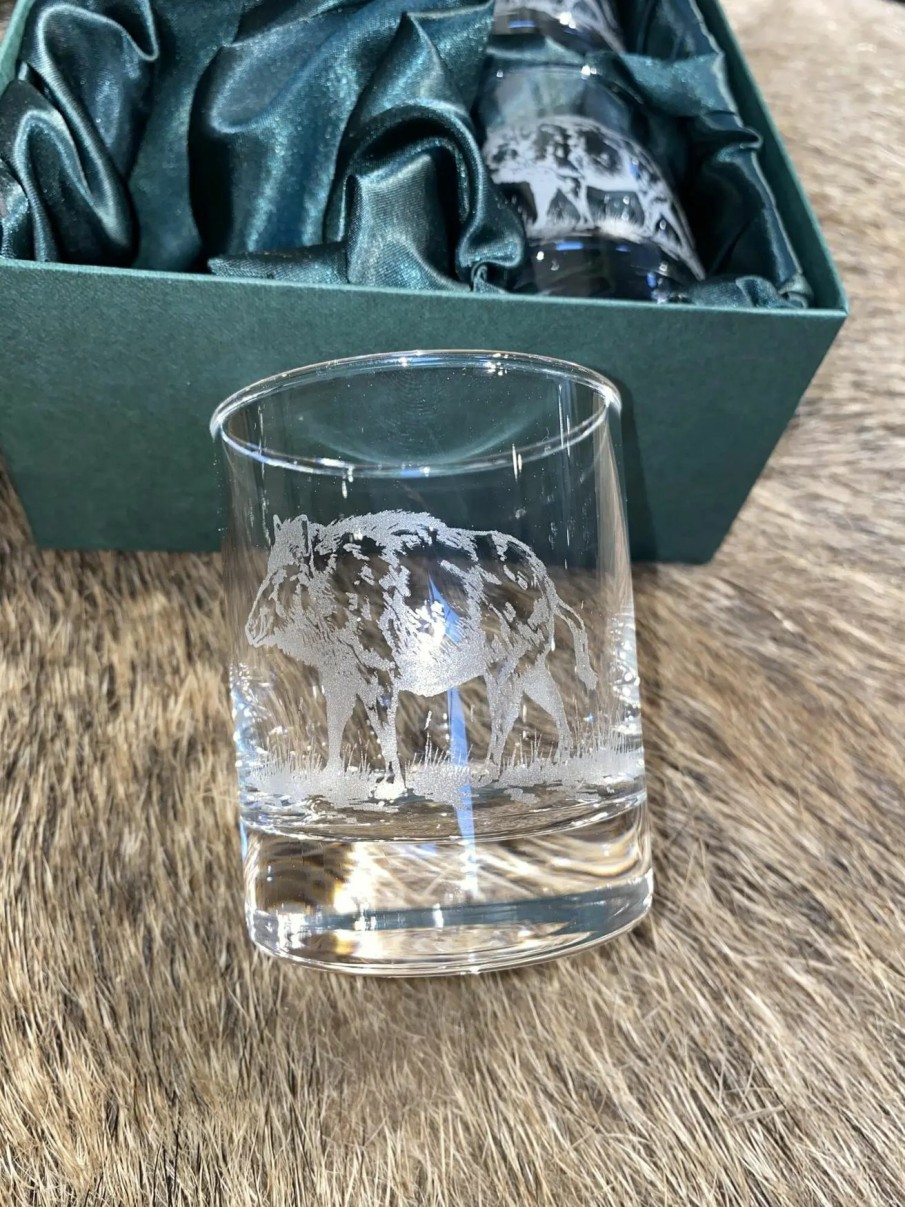 Diverse Jagtudstyr jagt-jakt | Whisky Glas Med Vildsvin Motiv (4 Glas)