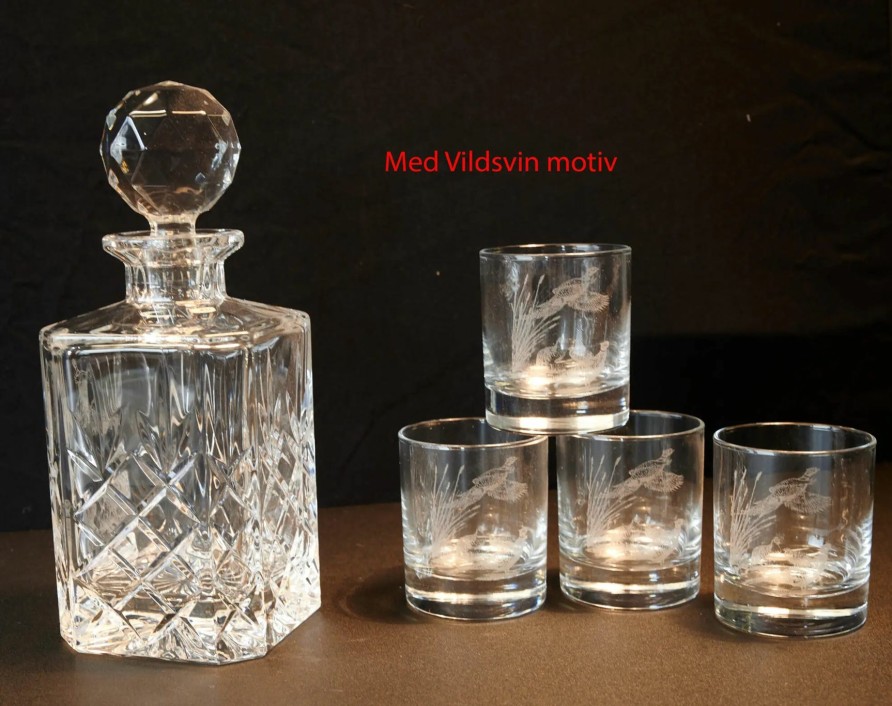 Diverse Jagtudstyr jagt-jakt | Karaffel M. 4 Glas - Vildsvin Motiv